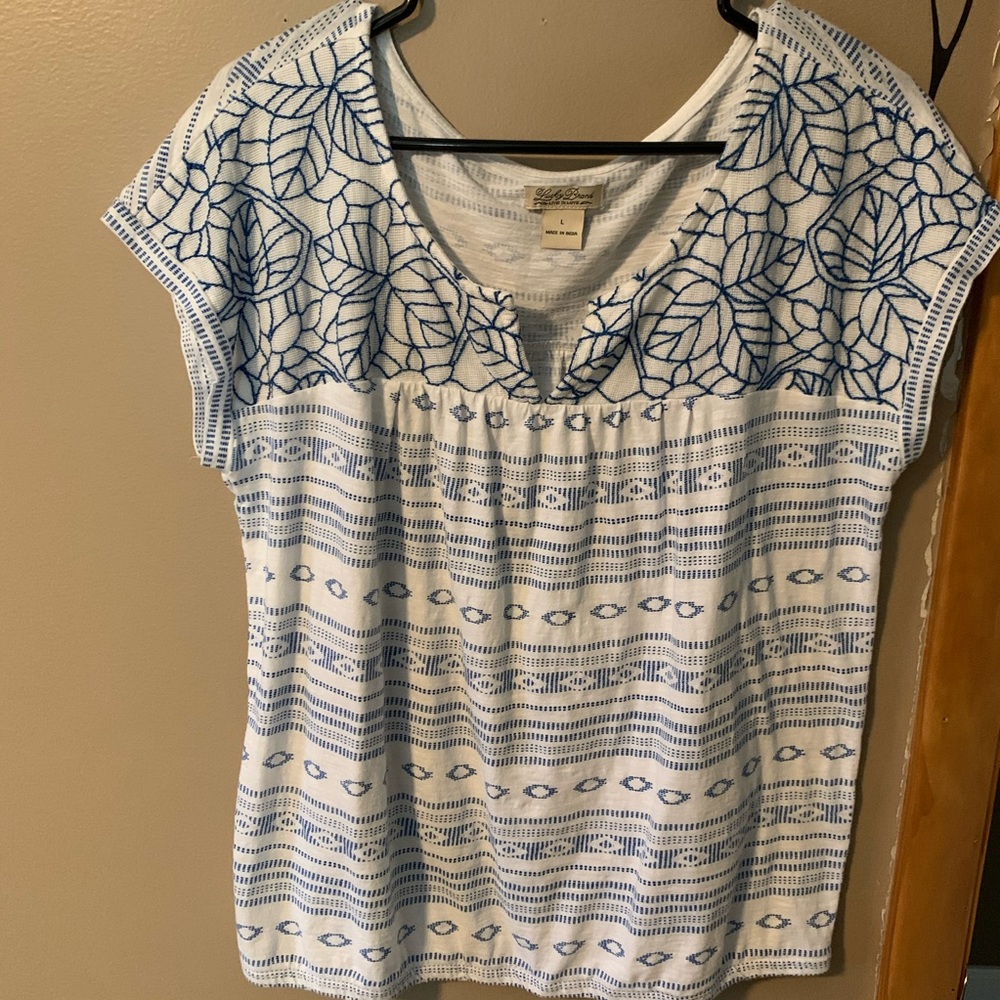 Lucky Brand Embroidered Blue Tunic Top-Lg